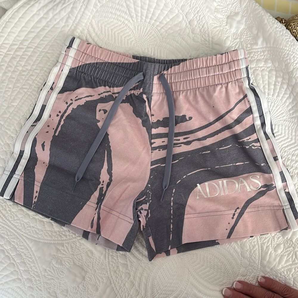 Adidas Luxe Printed Cotton Shorts Size XS NWT Silver Violet